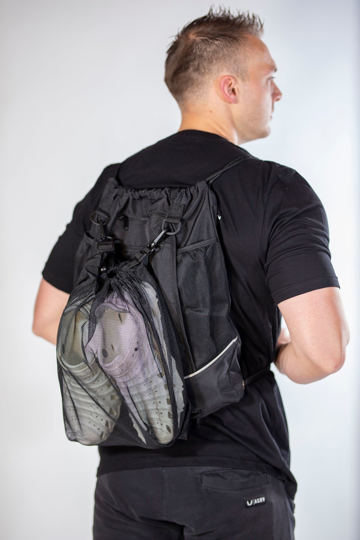 Nylon Mesh Drawstring Bag w/ Shoulder Strap & D-Ring